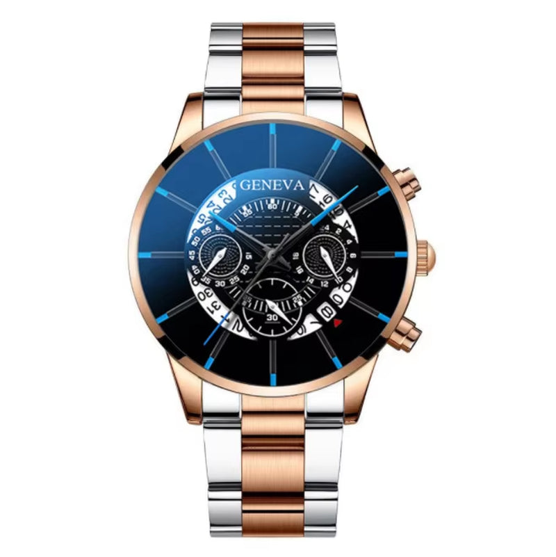 Men's Stainless Steel Quartz Watch - Casual Business Calendar Timepiece