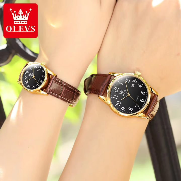 Couple Hand Watch Alloy Material Water Resistant Feature Quartz Wrist Watch Fashion Genuine Leather Clock for Lover