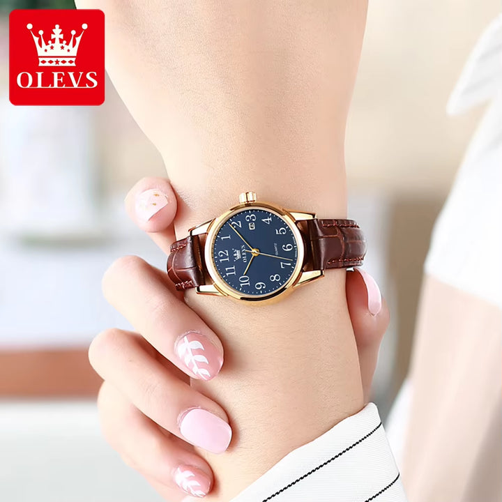 Couple Hand Watch Alloy Material Water Resistant Feature Quartz Wrist Watch Fashion Genuine Leather Clock for Lover