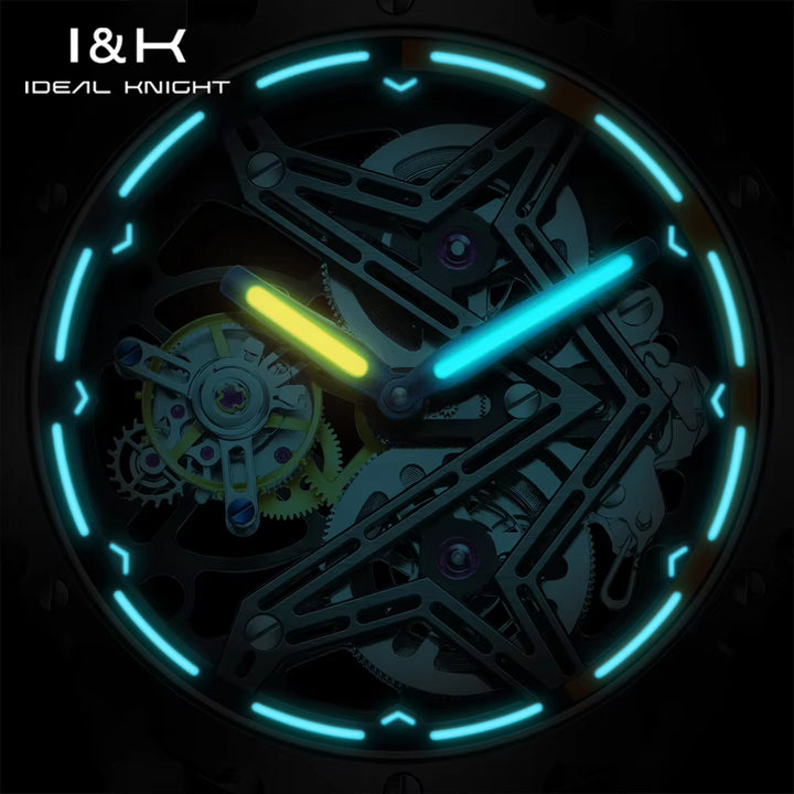 I&K 6803 Automatic Mechanical Wrist Watches Skeleton Tourbillon Self Winding Watches Fashion Casual Sport Luminous Men Watch