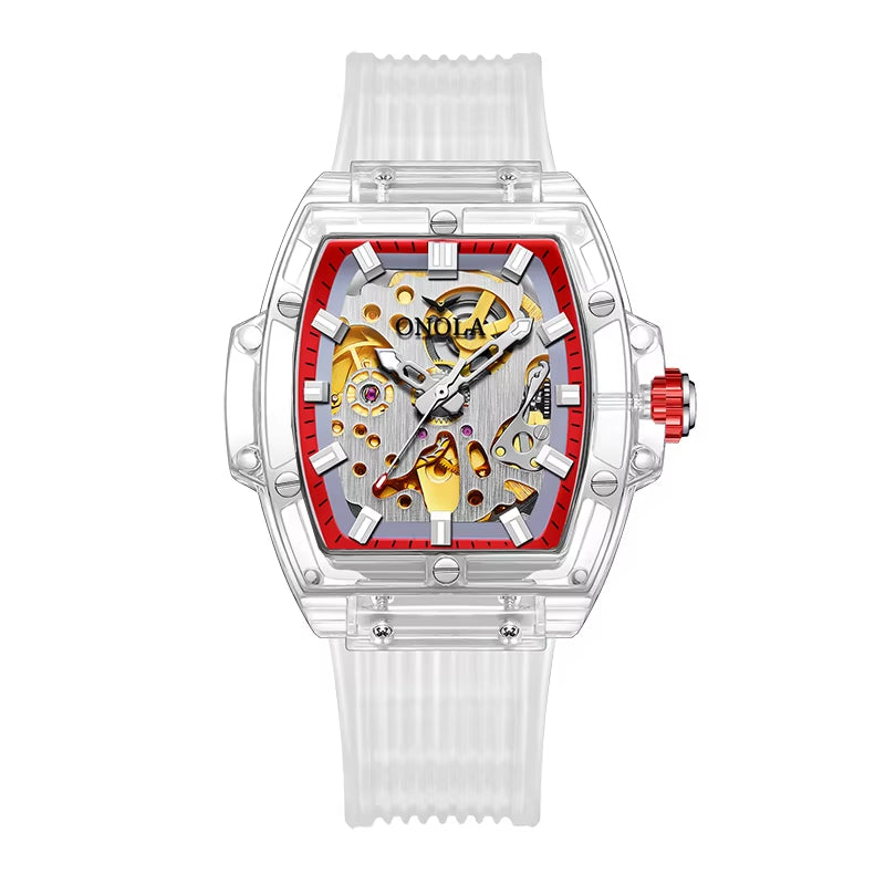 Luxury Men's Automatic Watch - Custom Red Waterproof Mechanical Timepiece