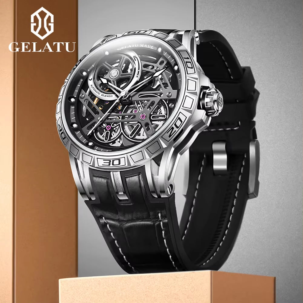 6015 Men's Luxury Automatic Mechanical Watch with Waterproof Skeleton Design and Custom Logo