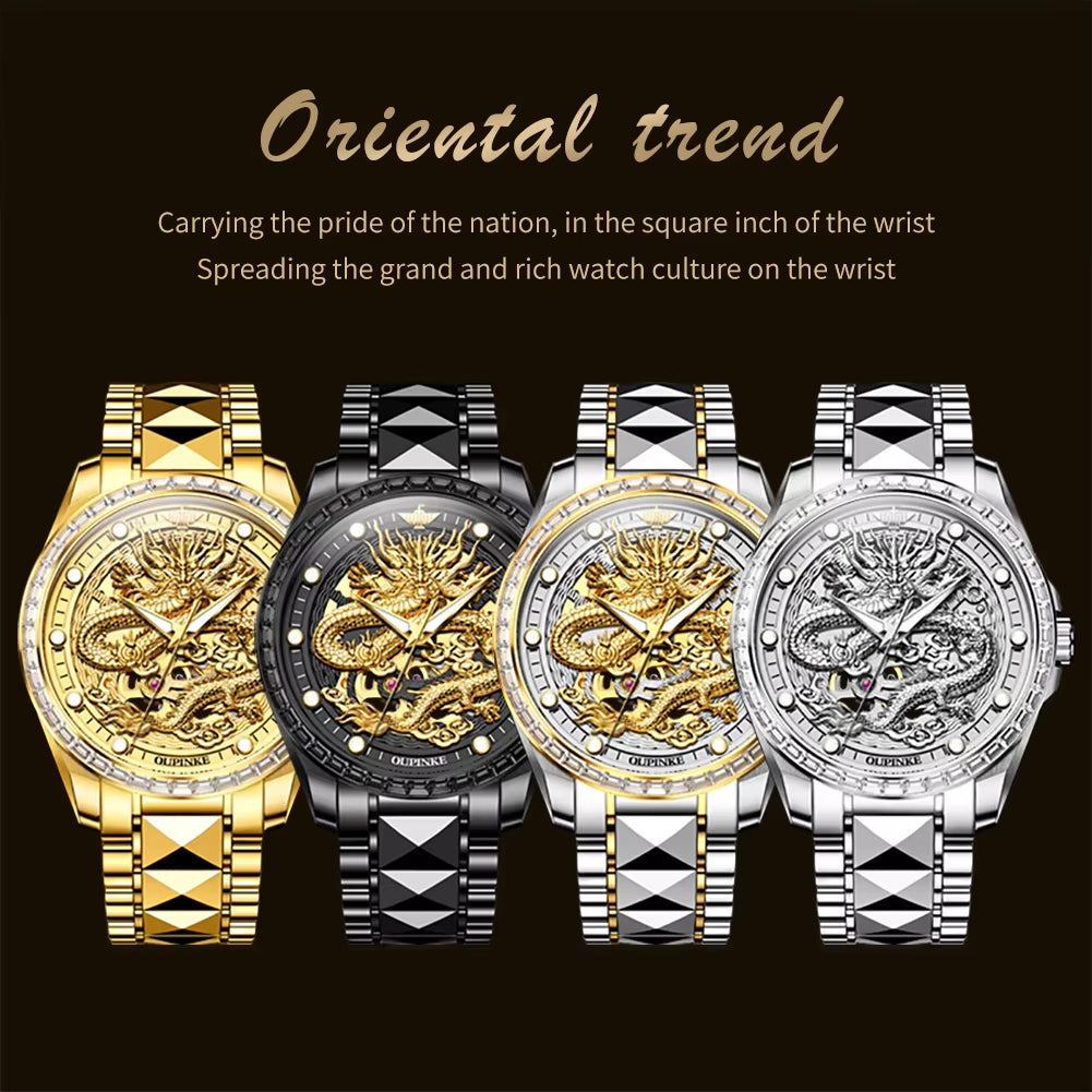 3276 Custom Skeleton Hollow Logo Luxury Stainless Steel Automatic Mechanical Watch for Men