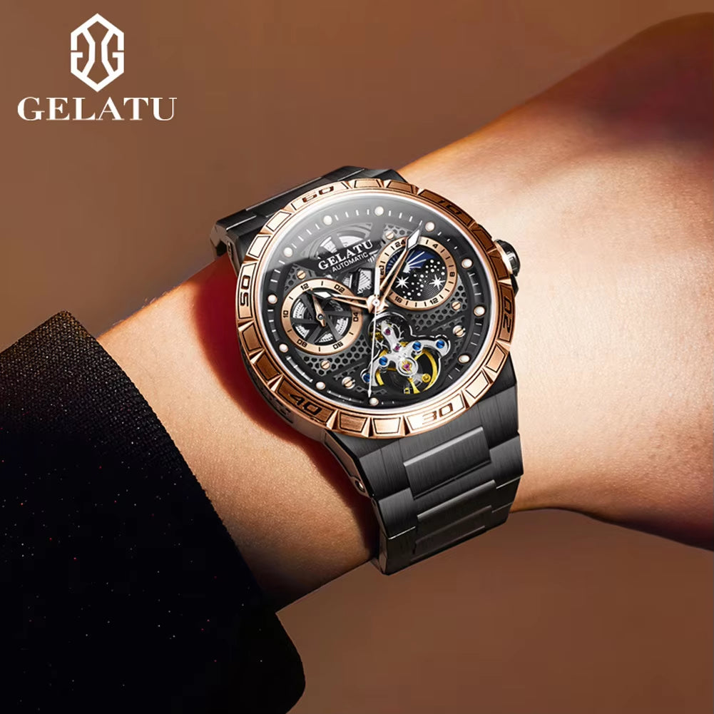 6020 Custom Logo Luxury Watch - Automatic Mechanical Timepiece with Hollow Design, Luminous Features, and Waterproof Capability for Men