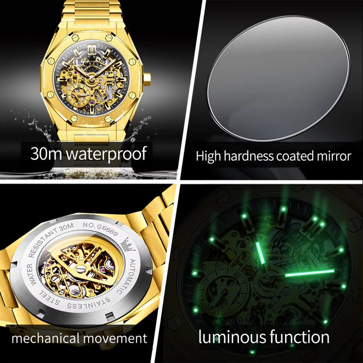 6669 Winner Watch Men'S Fashion Casual Hollow Out Rhinestone Manual Mechanical Watch Men'S Fashion