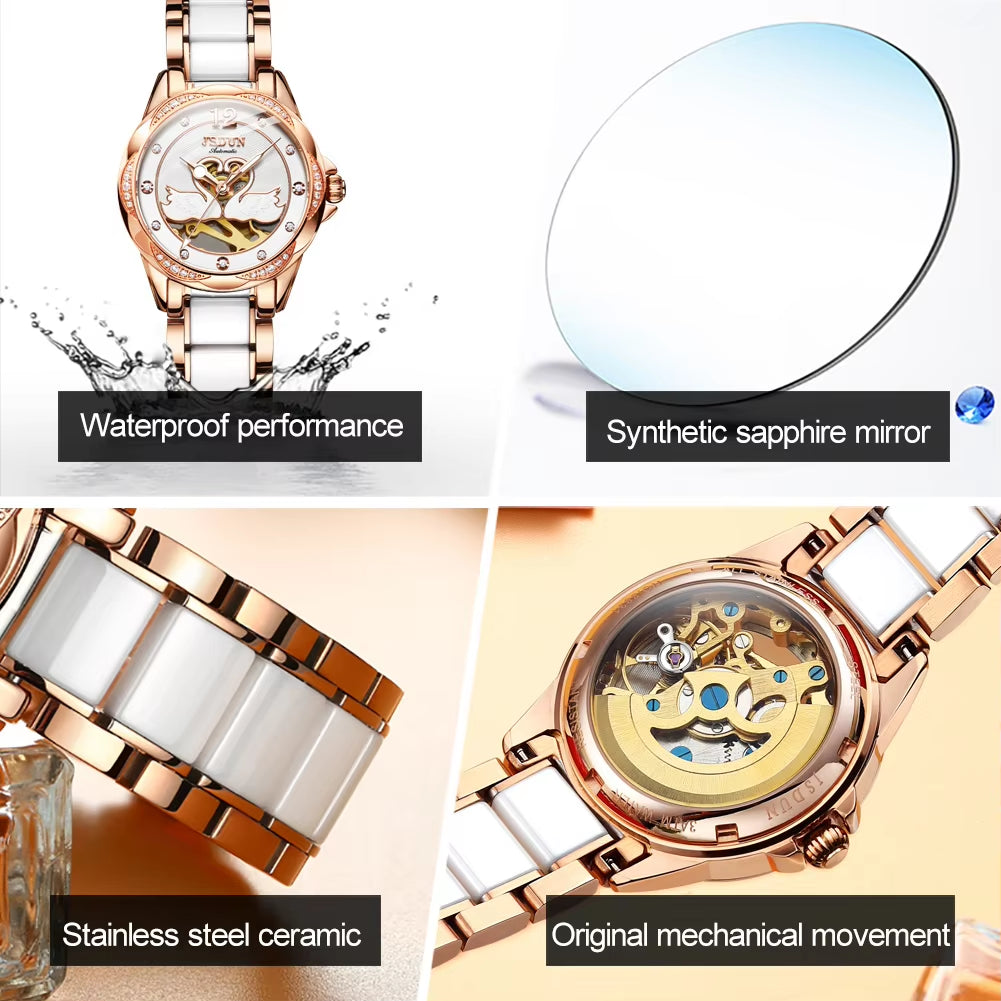 8831 Ceramic Swan Pattern Mechanical Watch Advanced Style Three Colors Women Watch