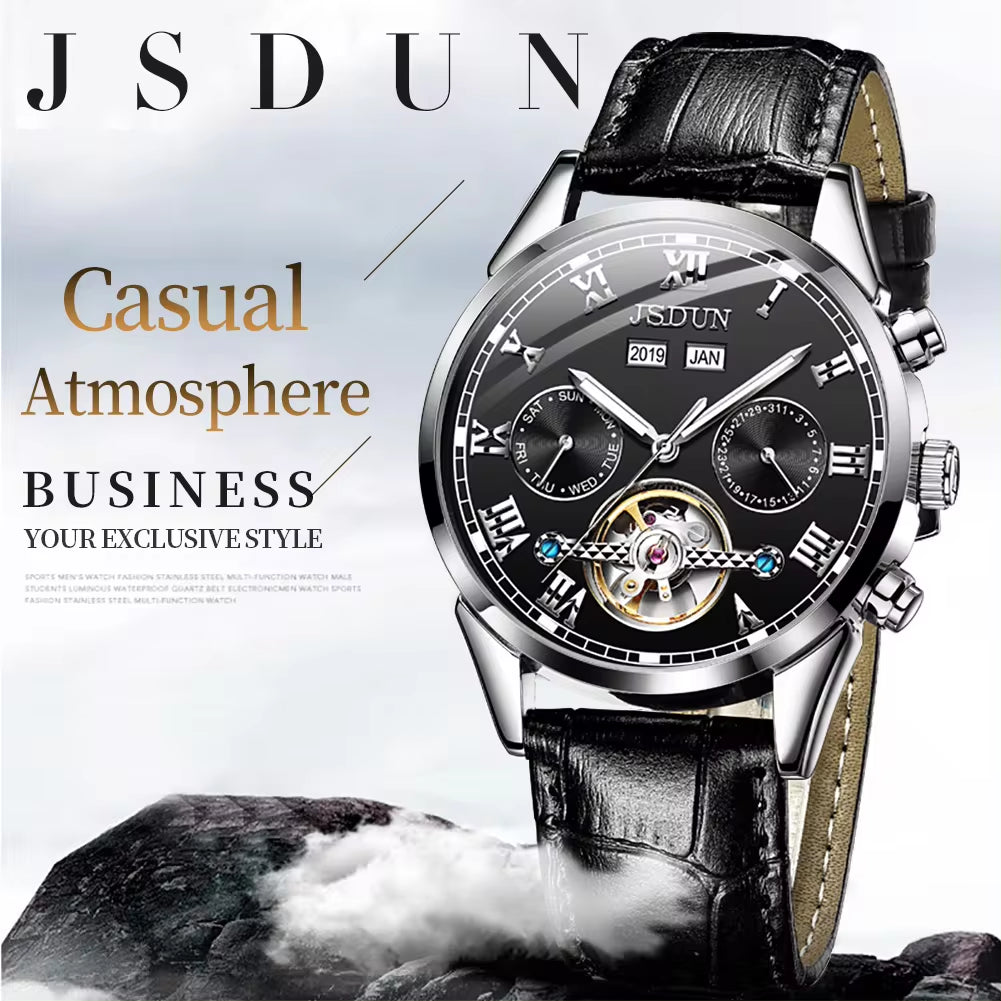 8908 Automatic Mechanical Watch Water Resistant Genuine Leather Calendar Relojes Men Clock