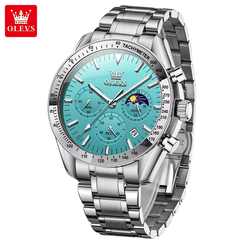 3618 Men's Luxury Waterproof Stainless Steel Analog Quartz Watch with Luminous Features