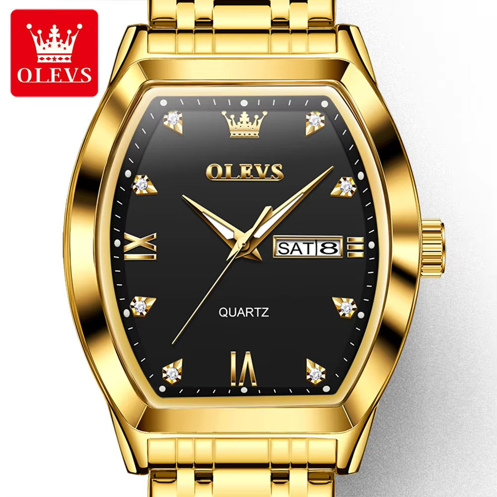 5528 Men's Luxury Gold Square Analog Quartz Watch - Waterproof Men's Wristwatch