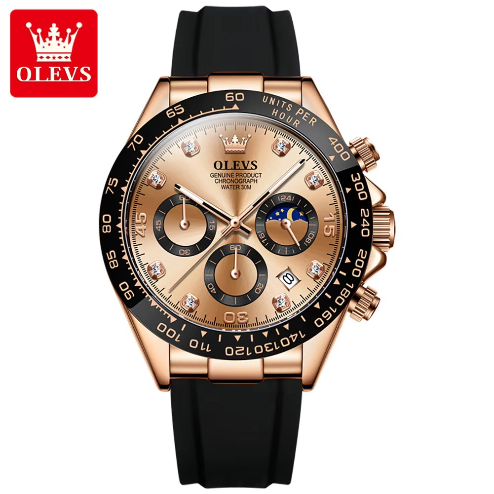 2875 Men's High-Quality Chronograph Sport Watch with Silicone Strap and Quartz Movement