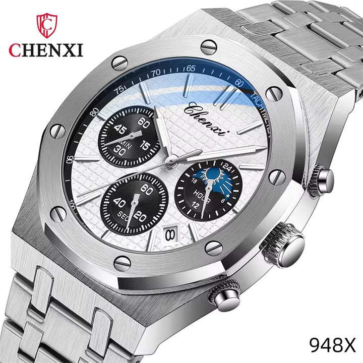 "2024 Luxury Men's Quartz Watch - Stainless Steel Waterproof Wristwatch by Brand 948"