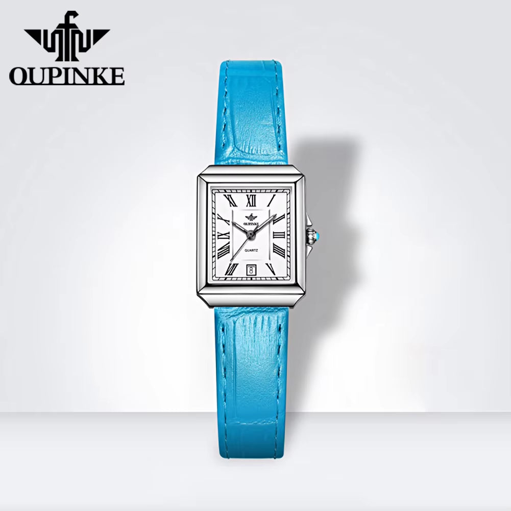 3182 Newest Diamond Fashion Women Leather Fashion Stainless Steel Case Leather Bracelet Quartz Fancy Women Square Watch