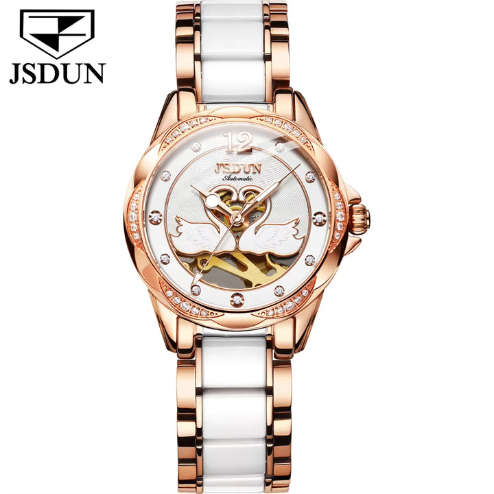 8831 Ceramic Swan Pattern Mechanical Watch Advanced Style Three Colors Women Watch