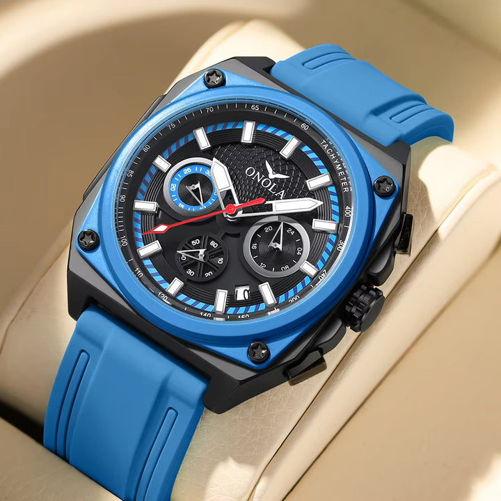 Luxury Men's Quartz Multi-Function Chronograph Watch with Leather Strap - Model 6847