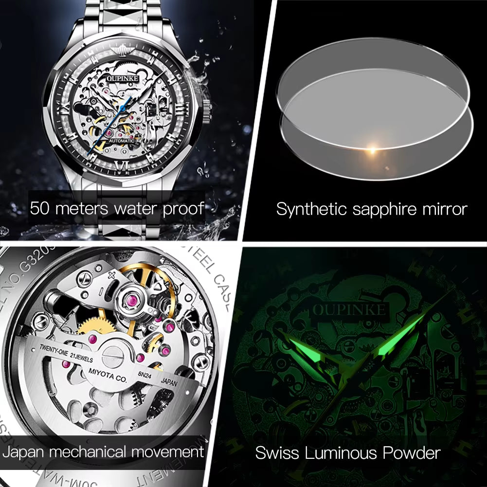 3209 Custom Men's Waterproof Skeleton Automatic Mechanical Watches