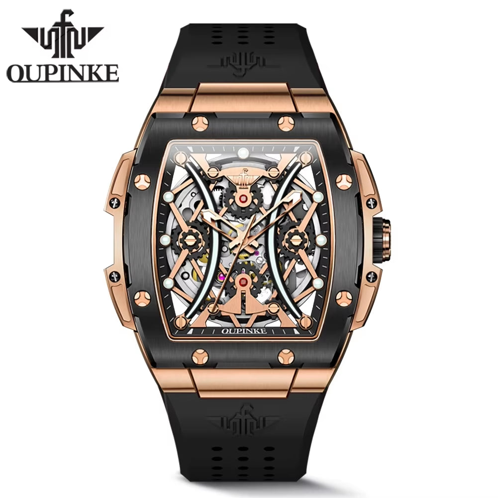 3215 Silicone Strap Gold Plated Luxury Men Skeleton Automatic Watch Mechanical Watch for Men