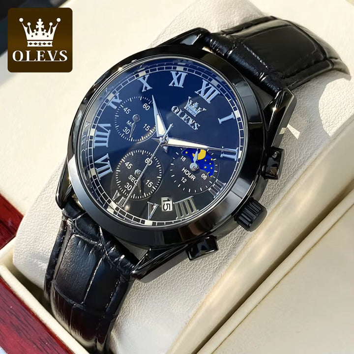 2871 Luxury Fashion Glass Quartz Analog Men's Wristwatch with Leather Strap