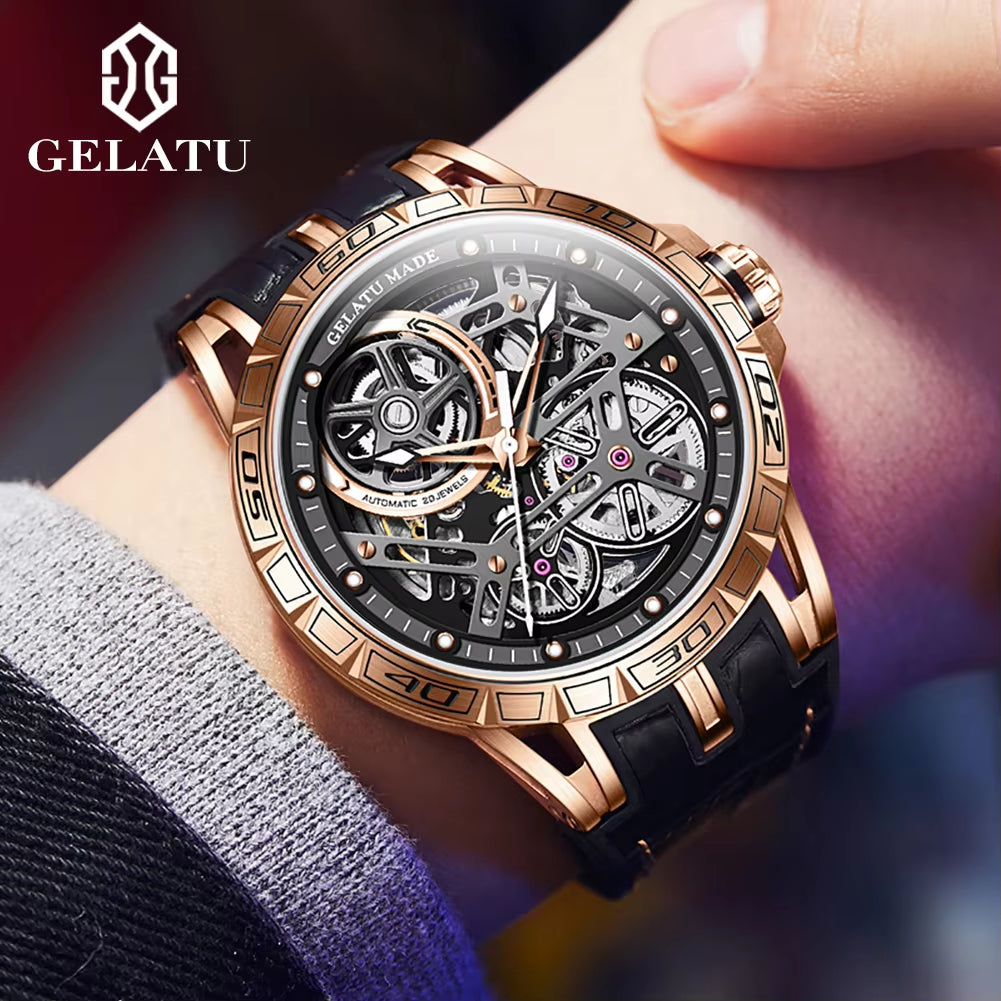 6015 Men's Luxury Automatic Mechanical Watch with Waterproof Skeleton Design and Custom Logo