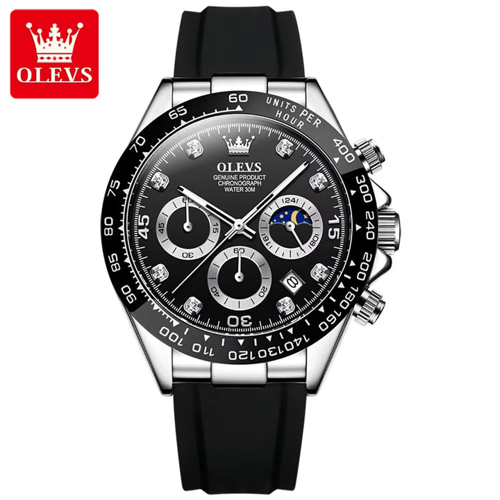 2875 Men's High-Quality Chronograph Sport Watch with Silicone Strap and Quartz Movement