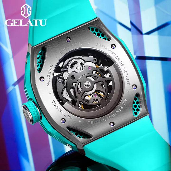 6007 Watch Full Automatic Mechanical Watch Sports Luxury Multifunctional Waterproof Men'S Wine Barrel Hollow Out Watch