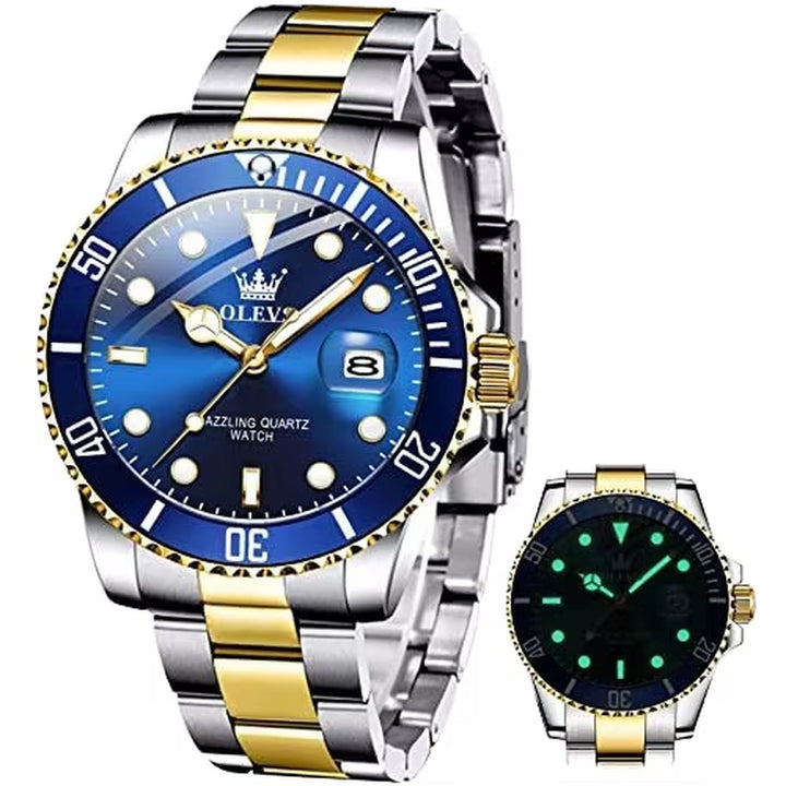 Men's Luxury Stainless Steel Quartz Watch - Waterproof Green Luminous Wristwatch