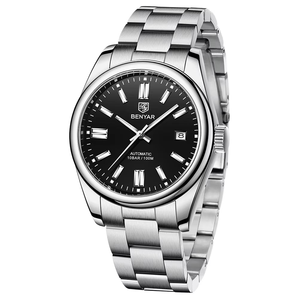 Benyar 5185 Luxury Stainless Steel Automatic Mechanical Watch for Men with Luminous Features