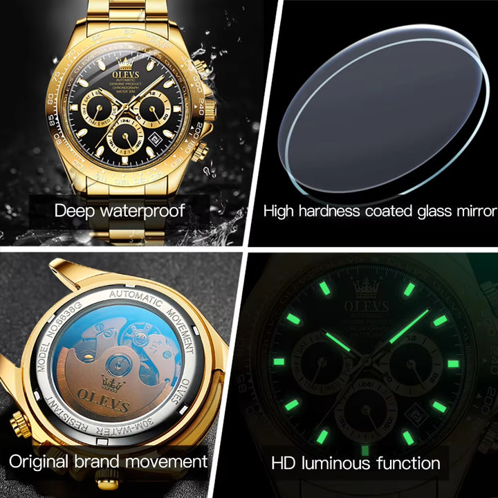 6638 Brand Watch Automatic Small Three Dial Men Wrist Personalized Waterproof Men Mechanical Watch