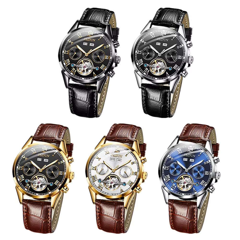 8908 Automatic Mechanical Watch Water Resistant Genuine Leather Calendar Relojes Men Clock