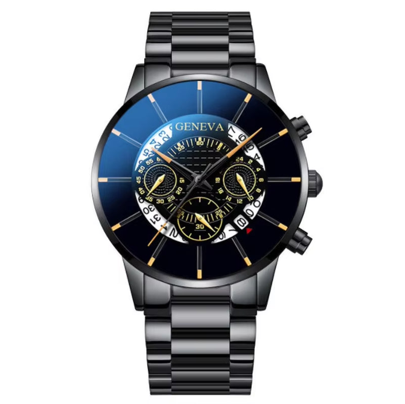 Men's Stainless Steel Quartz Watch - Casual Business Calendar Timepiece