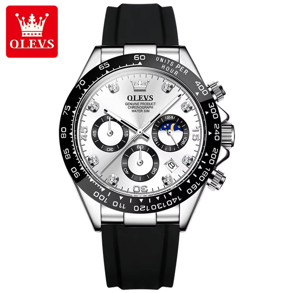 2875 Men's High-Quality Chronograph Sport Watch with Silicone Strap and Quartz Movement