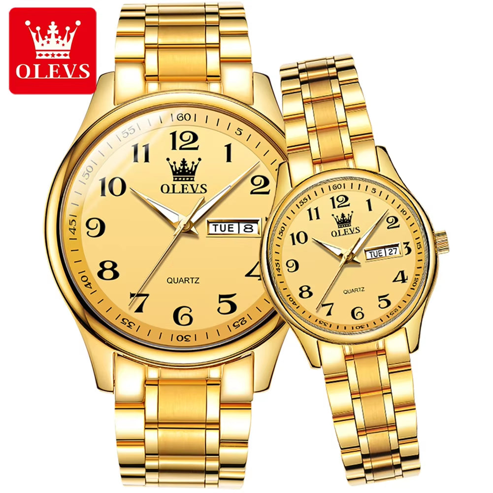 5567 Couple Wristwatch Water Resistant Feature Alloy Material Stainless Steel Watch for Lover