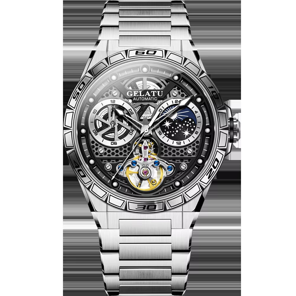 6020 Custom Logo Luxury Watch - Automatic Mechanical Timepiece with Hollow Design, Luminous Features, and Waterproof Capability for Men