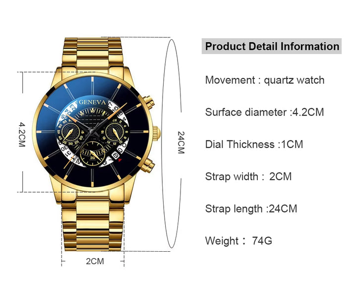 Men's Stainless Steel Quartz Watch - Casual Business Calendar Timepiece