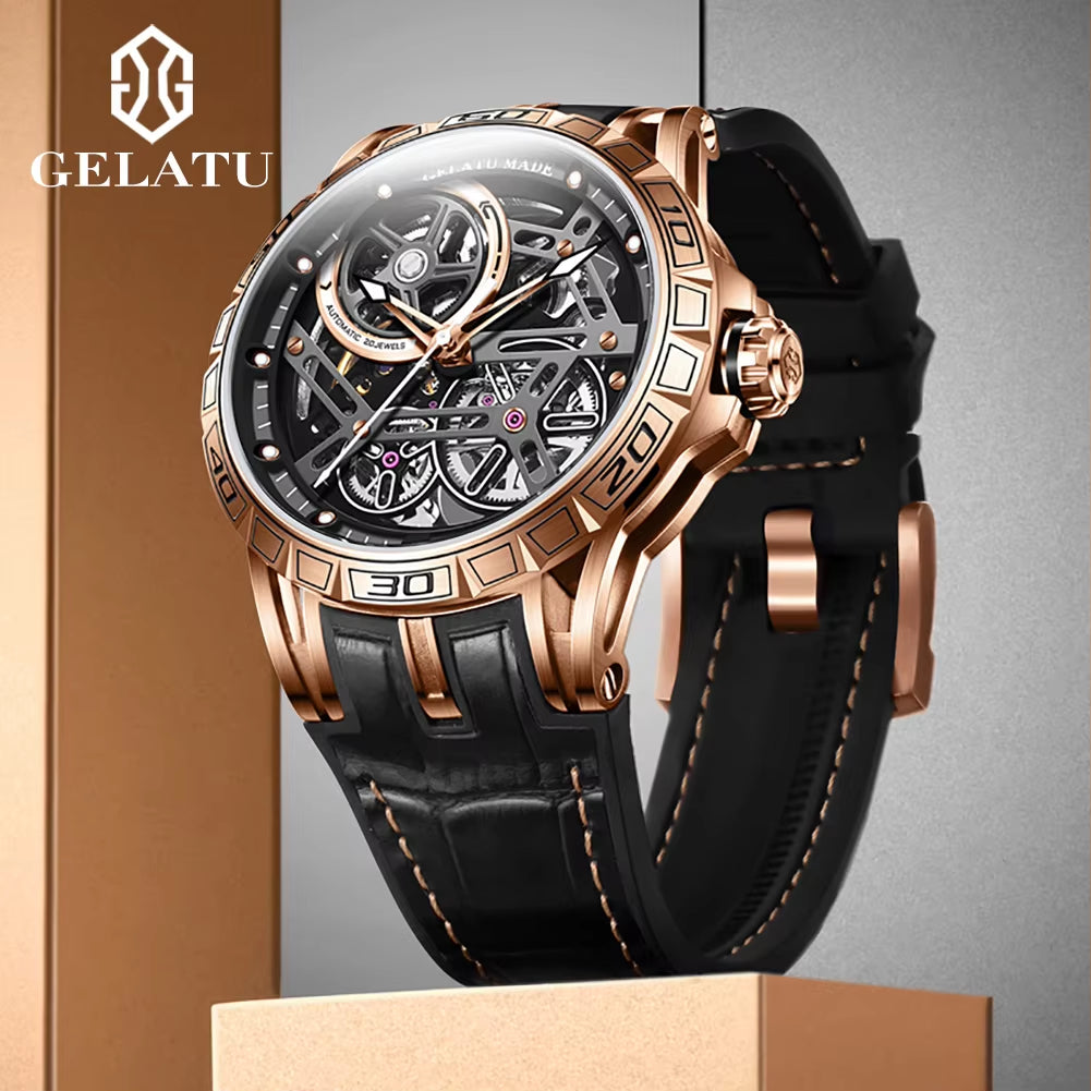 6015 Men's Luxury Automatic Mechanical Watch with Waterproof Skeleton Design and Custom Logo