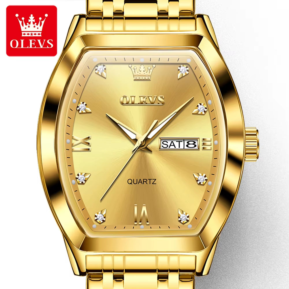 5528 Men's Luxury Gold Square Analog Quartz Watch - Waterproof Men's Wristwatch