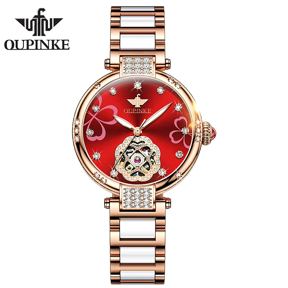 3183 Factory Stainless Steel Production Automatic Mechanical Ceramic Band Analog Girl Watch WOMEN