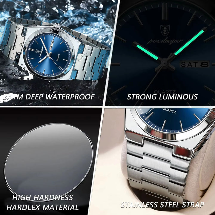 New  Luxury Watch for Man Casual Quartz Men'S Watches Male Clock Waterproof Luminous Date Week Stainless Steel Men Watch