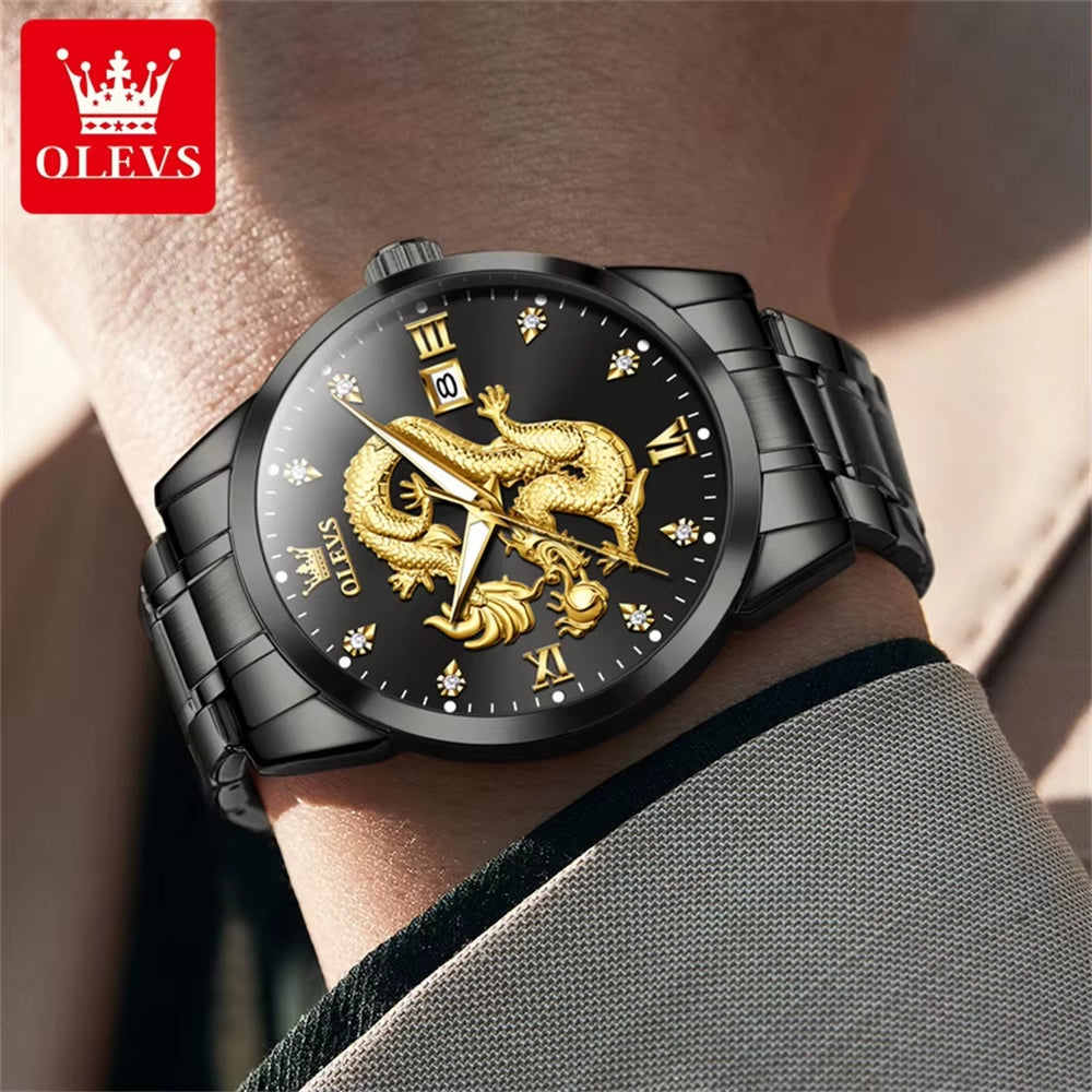 3619 OEM Reloj De Dragon Real 3D Custom Water Resistant Draken Horloge Gold Dragon Watch Men