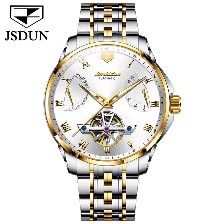 JSDUN 8912 New Design Popular OEM Watch Skeleton Tourbillon Luxury Band Sports Luminous Automatic Mechanical Watches for Men