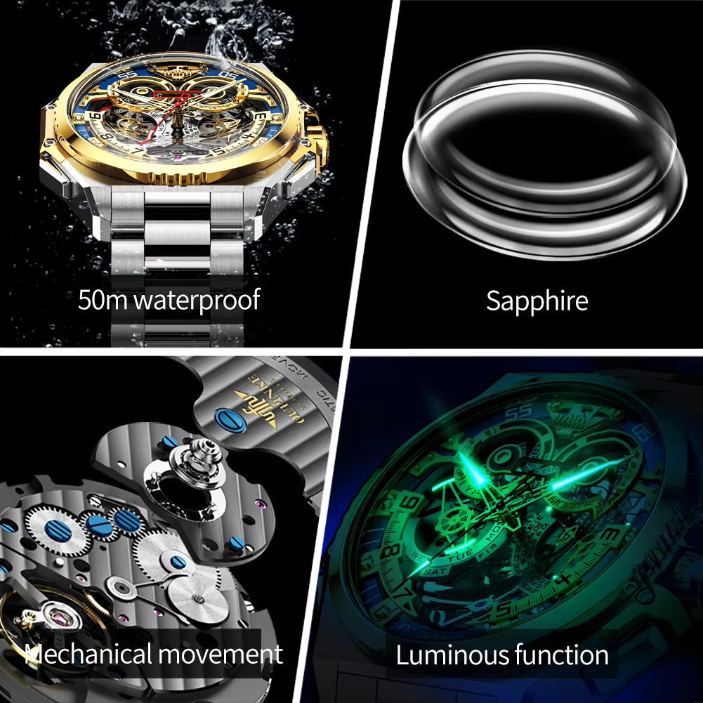 3266 OEM Custom Skeleton Luxury Automatic Mechanical Watch for Men - High Quality Multi-Functional Design