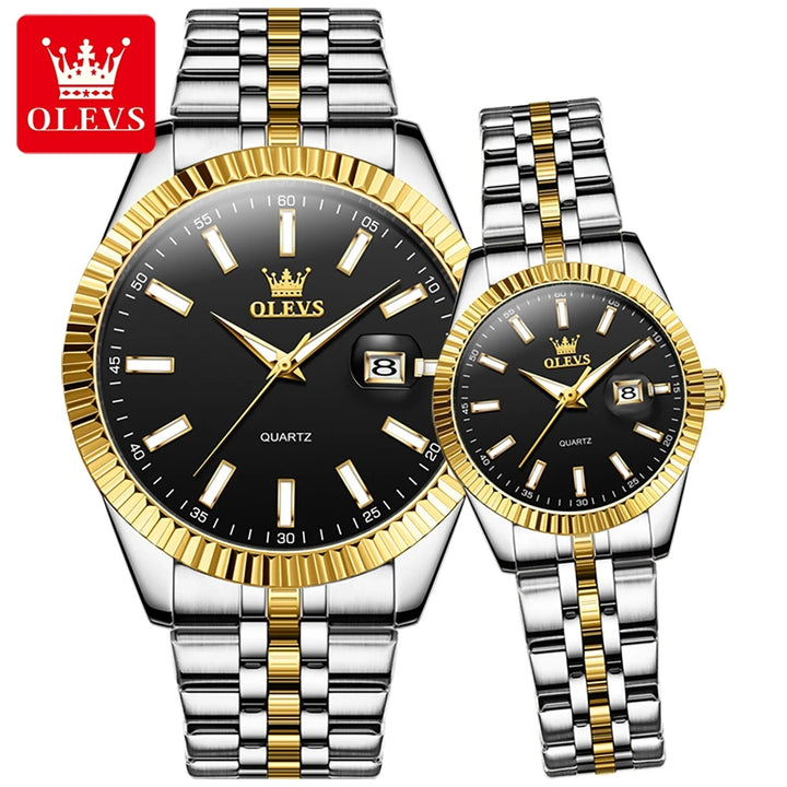 5593 Luxury Business Men and Women Watch for Couple Valentine Gift Set Calendar Week Quartz Wrist Watches