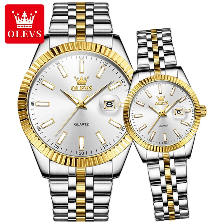 5593 Luxury Business Men and Women Watch for Couple Valentine Gift Set Calendar Week Quartz Wrist Watches