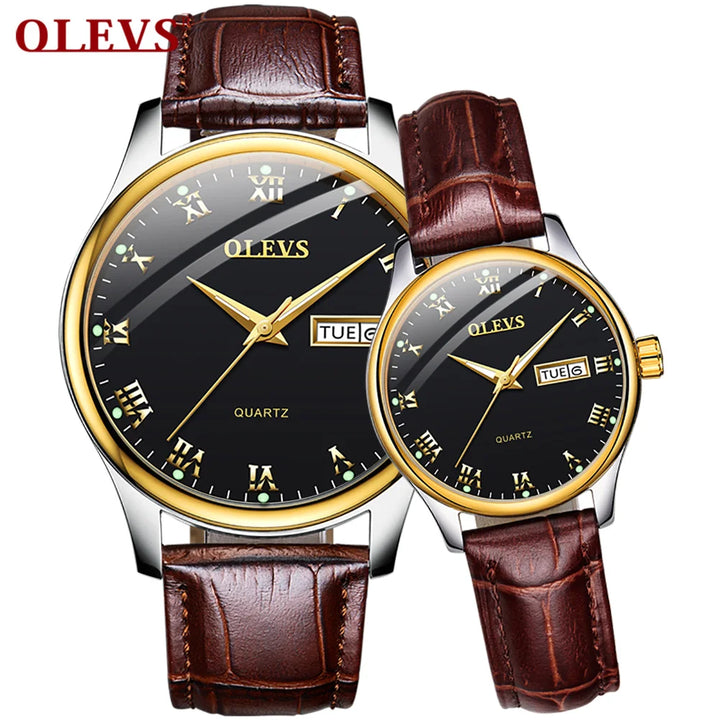 5568 Brand Men Woman'S Wristwatch Fashion Business Style Quartz Core Waterproof Luminous Leather Strap Watch for Lovers