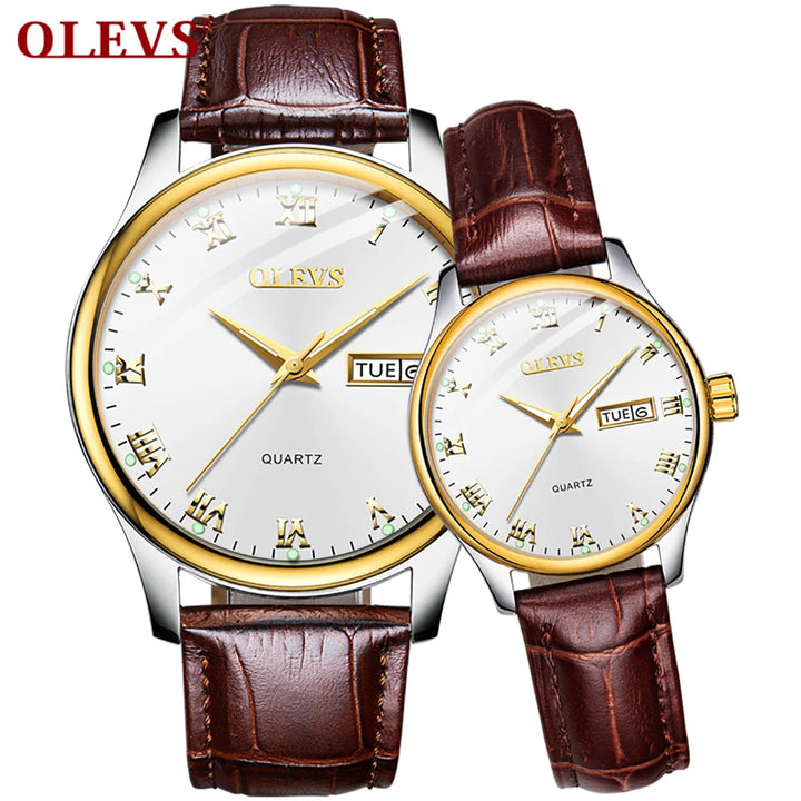 5568 Brand Men Woman'S Wristwatch Fashion Business Style Quartz Core Waterproof Luminous Leather Strap Watch for Lovers