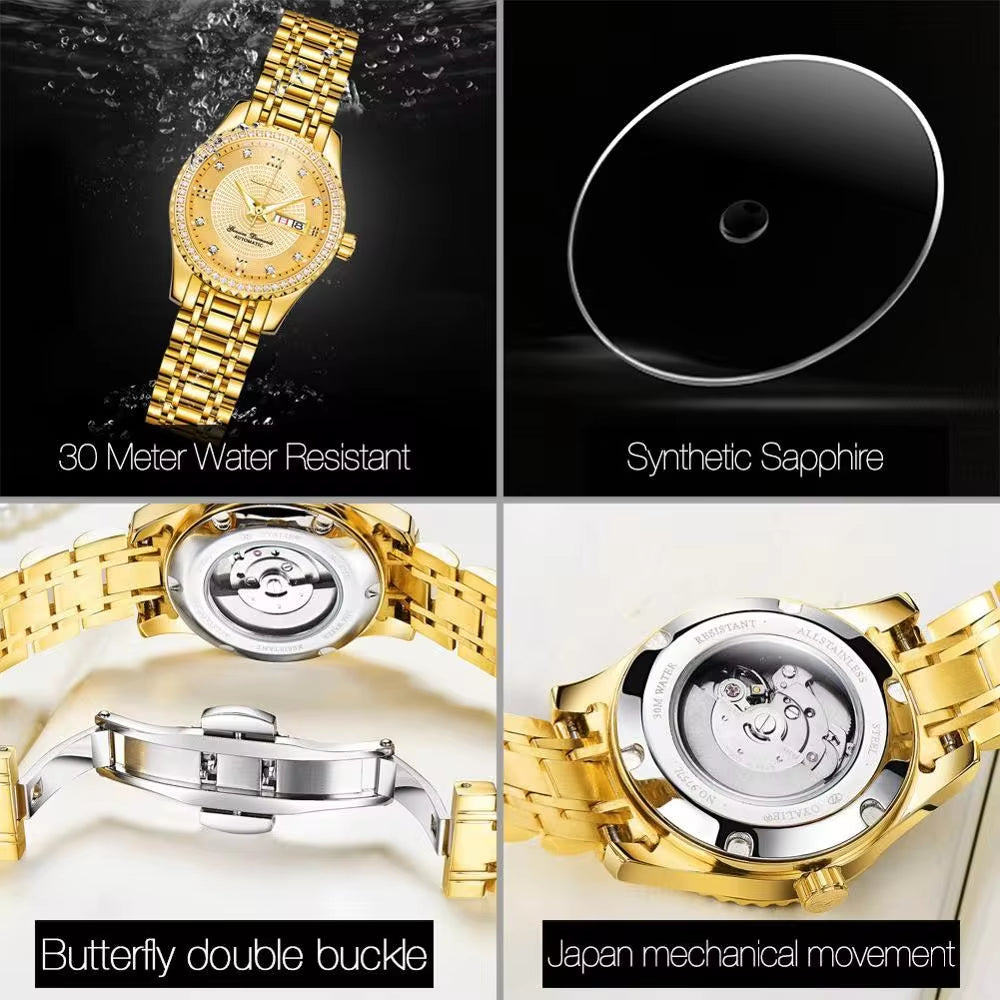 Luxury Women Mechanical Wristwatch Top Brand  Women Auto Watch Diamond Date Watch for Women