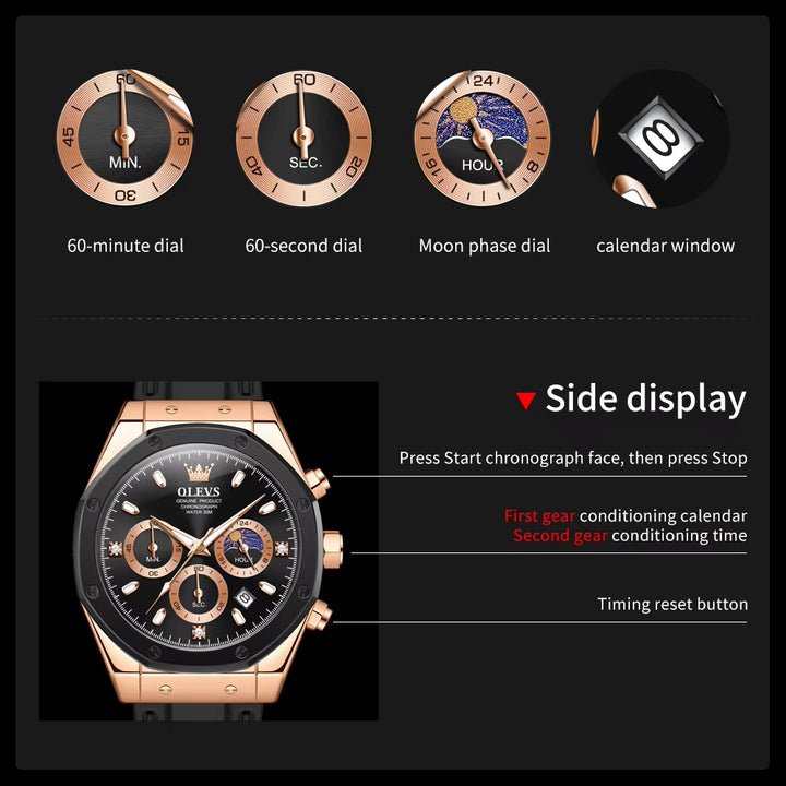 9911 Men's Luxury Waterproof Quartz Watch with Silicone Strap - Casual Timepiece