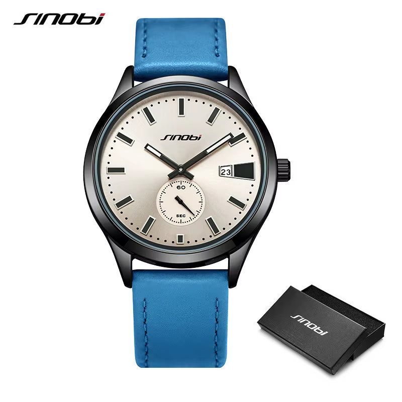 Men's Waterproof Quartz Watch with Calendar Feature - Genuine Leather, Premium Quality, Stylish Design