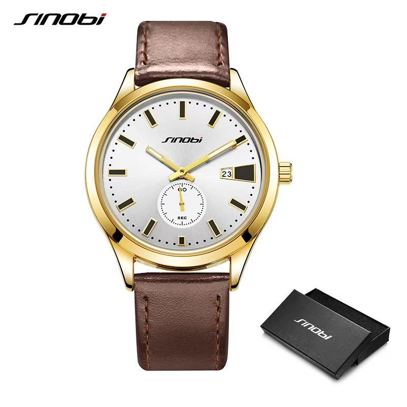 Men's Waterproof Quartz Watch with Calendar Feature - Genuine Leather, Premium Quality, Stylish Design