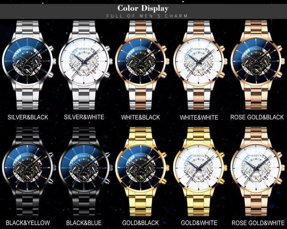 Men's Stainless Steel Quartz Watch - Casual Business Calendar Timepiece