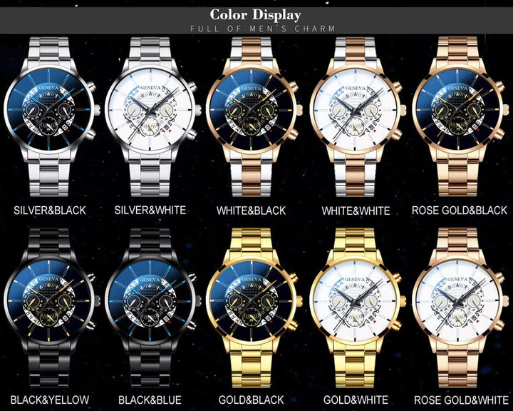 Men's Stainless Steel Quartz Watch - Casual Business Calendar Timepiece